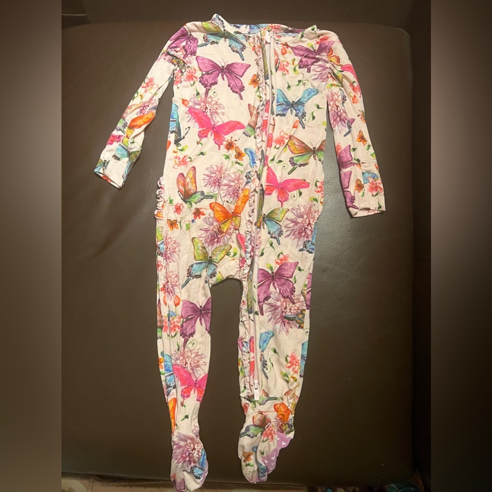 Posh peanut ruffled butterfly long sleeve onesie